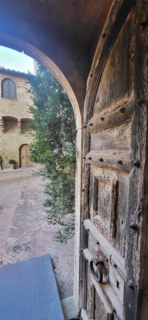An old wooden door at Palazzo Massaini