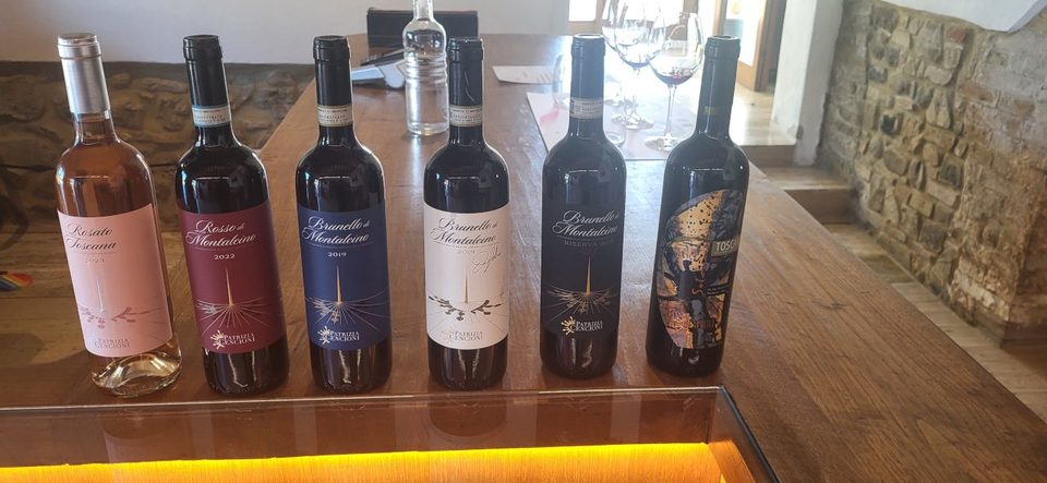 Patrizia Cencioni wines lined up for tasting