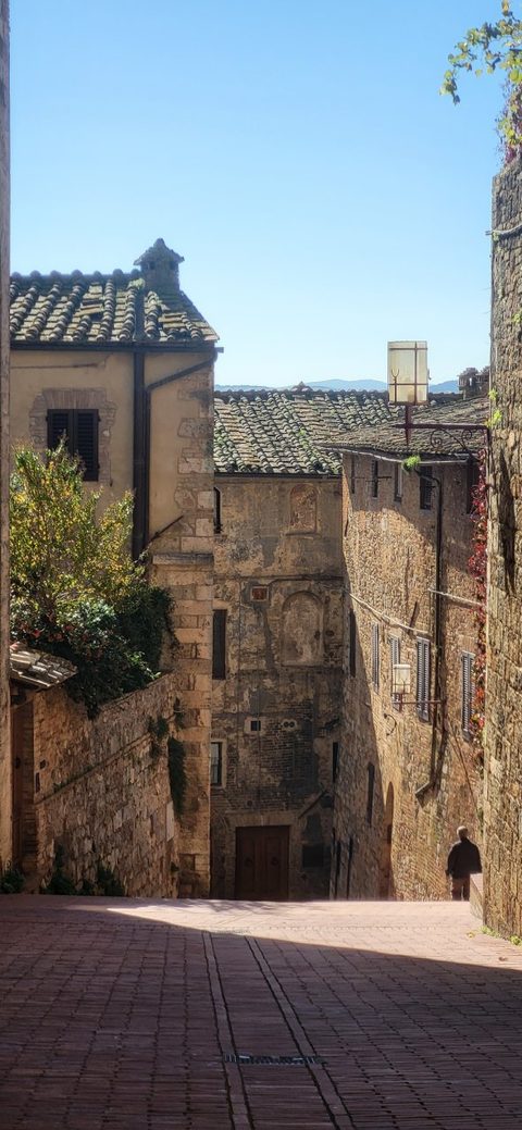 A narrow street in San Gimignano